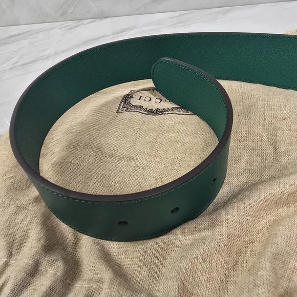 🔥RARE🔥Gucci Green Leather Logo Belt with Jeweled Double G Buckle - Picture 7 of 7